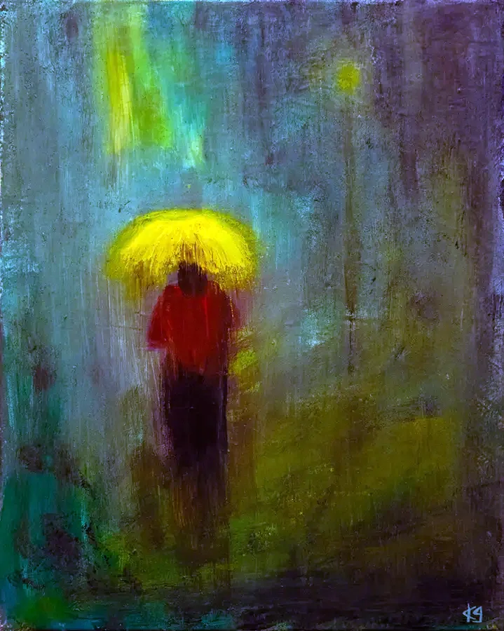 A character within a phenomenon is depicted, under a kind of umbrella